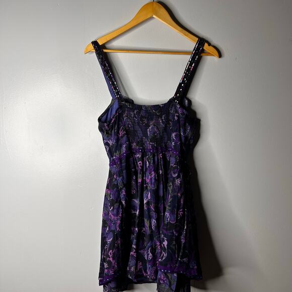 Vintage Free People Flowy Paisley Mini Dress Women's 12 Dark Romantic Festival - Picture 6 of 12